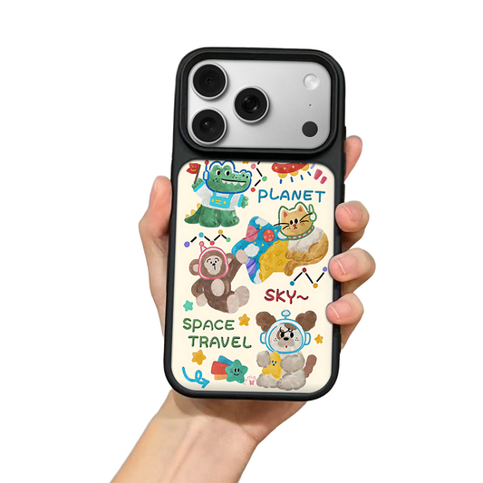 Space Travel Animals iPhone Case – Cute Cartoon Pets in Space Suits, Protective Cover | FAMAKA