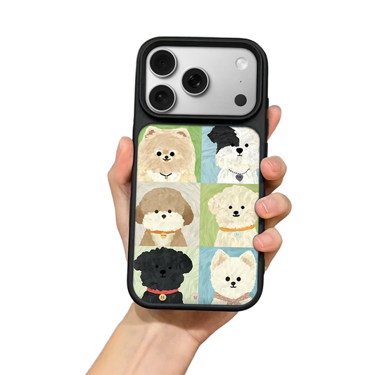 Cute Dog Portraits iPhone Case – Cartoon Puppy Faces Illustration, Protective Cover | FAMAKA