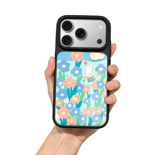 Bunny in Flower Field iPhone Case – Cute Rabbit Cartoon with Floral Design, Protective Cover | FAMAKA