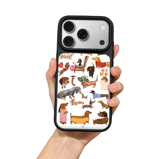 Dachshund Dogs iPhone Case – Fun Cartoon Sausage Dog Illustration, Protective Cover | FAMAKA
