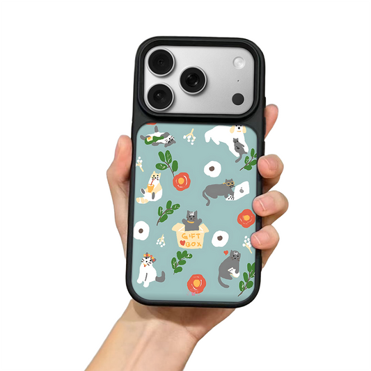 Cats and Flowers iPhone Case – Playful Feline & Floral Illustration, Protective Cover | FAMAKA