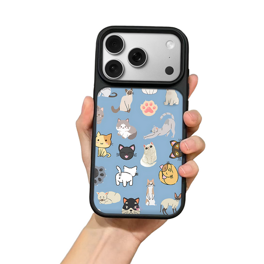 Cartoon Cats Pattern iPhone Case – Cute Cat Illustration Design, Protective Cover | FAMAKA