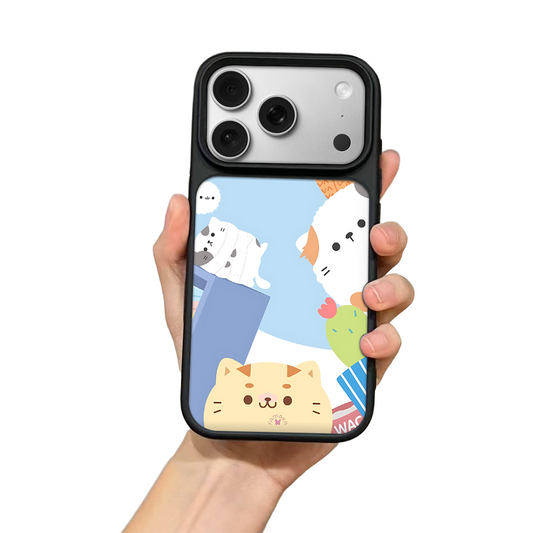 Cute Pets Cartoon iPhone Case – Adorable Cat & Puppy Illustration, Protective Cover | FAMAKA