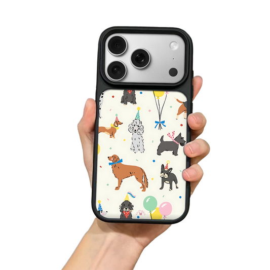 Party Dogs Celebration iPhone Case – Fun Cartoon Dogs with Balloons & Hats, Protective Cover | Famaka