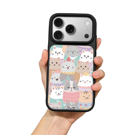 Happy Cats iPhone Case – Colorful Cartoon Feline Illustration, Protective Cover | FAMAKA