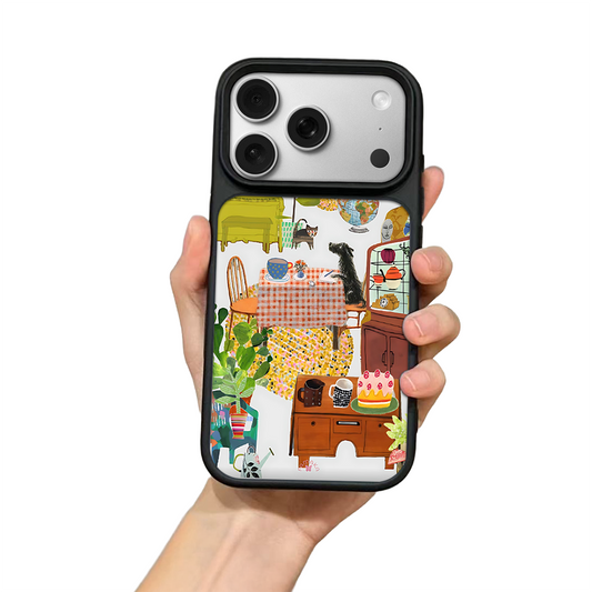 Cozy Home Scene iPhone Case – Artistic Living Room Illustration, Protective Cover | Famaka