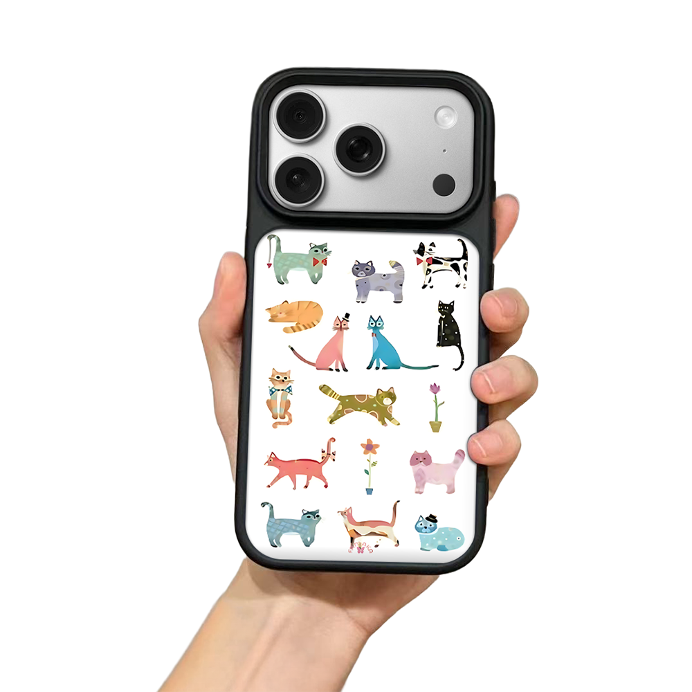 Whimsical Cartoon Cats iPhone Case – Fun Colorful Cat Illustration, Protective Cover | Famaka