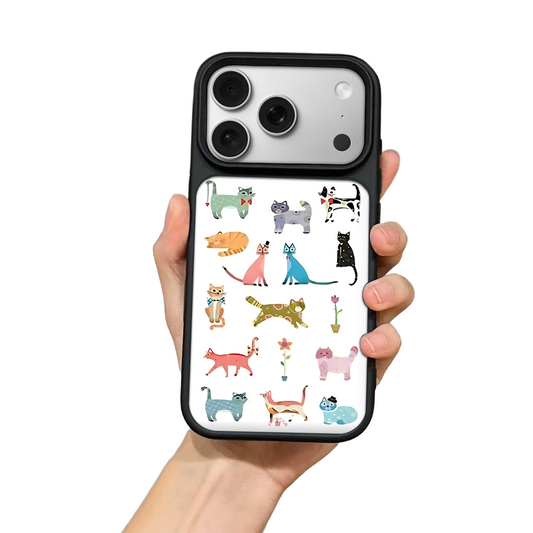Whimsical Cartoon Cats iPhone Case – Fun Colorful Cat Illustration, Protective Cover | Famaka