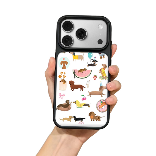 Dachshund Party iPhone Case – Fun Cartoon Sausage Dog Illustration, Protective Cover | Famaka