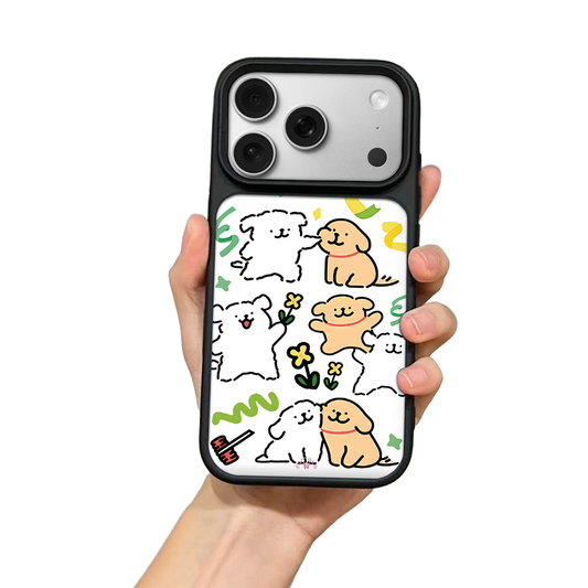 Happy Puppies iPhone Case – Cute Cartoon Dog Illustration, Playful Protective Cover | Famaka