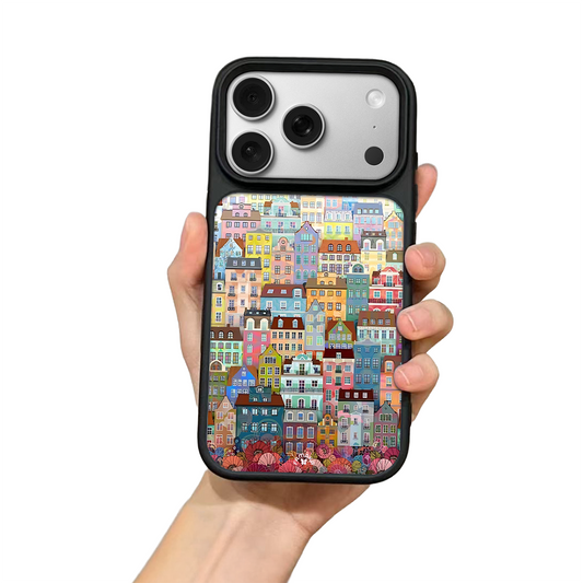 Colorful Houses iPhone Case – Artistic Cityscape Illustration, Protective Cover | Famaka