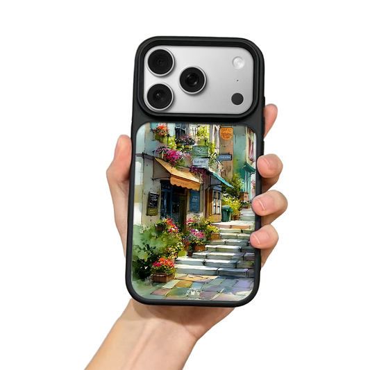 Cozy Street iPhone Case – Charming European Town Illustration, Protective Cover | FAMAKA