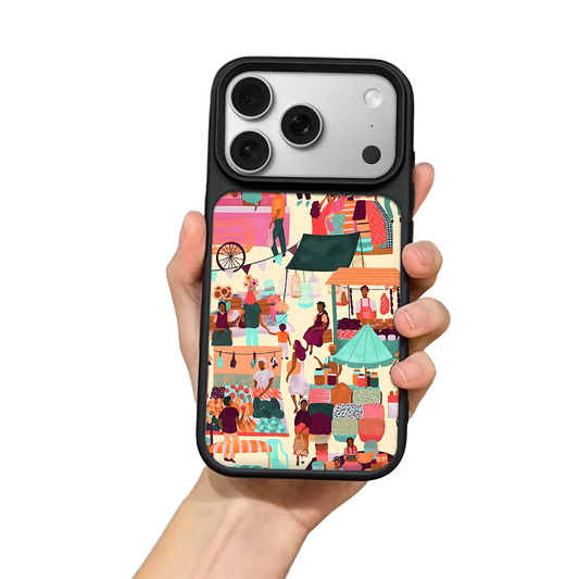 Market Day iPhone Case – Vibrant Street Market Illustration, Protective Cover | Famaka