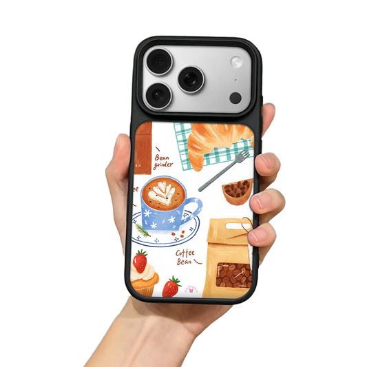 Coffee & Croissant iPhone Case – Cozy Breakfast Illustration, Protective Cover | Famaka