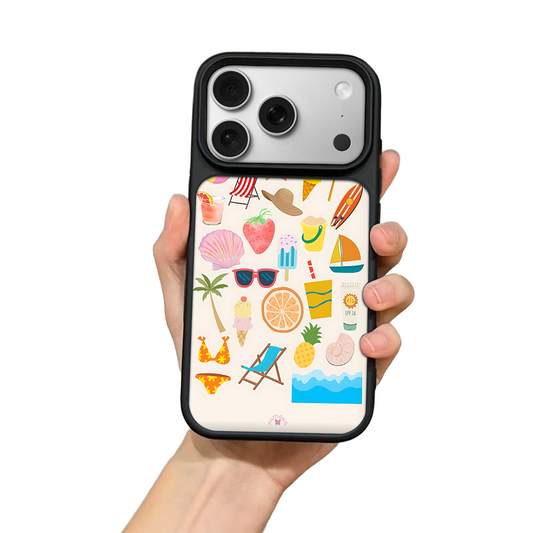 Summer Vibes iPhone Case – Beach Icons, Tropical Fruit & Vacation Illustration, Protective Cover | FAMAKA