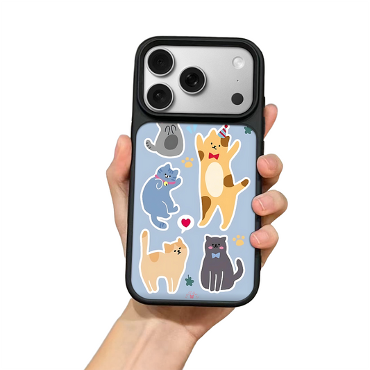 Party Cats iPhone Case – Cute Cartoon Cats in Playful Sticker Style, Protective Cover | FAMAKA