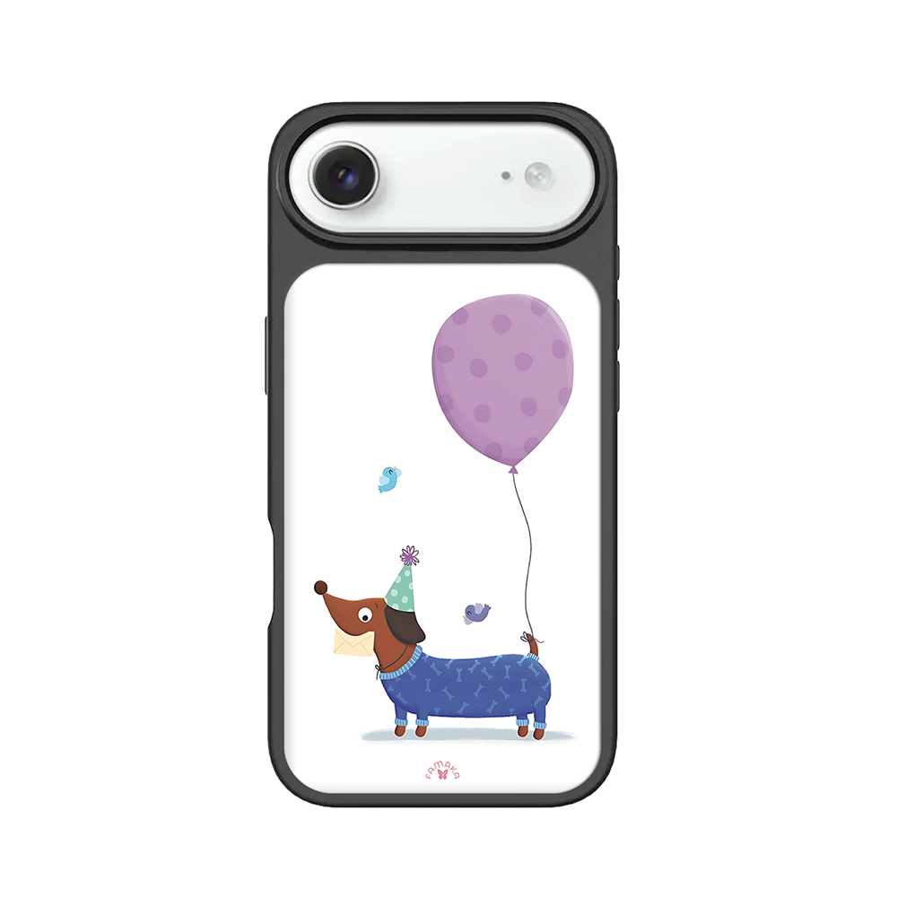 Dachshund with Balloon iPhone Case – Cute Dog Cartoon with Positive Quote, Protective Cover | Famaka