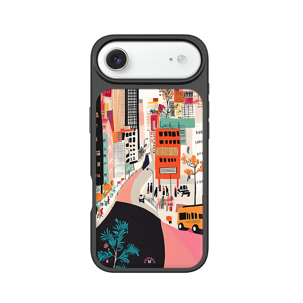 City Street Illustration iPhone Case – Colorful Urban Scene Design, Protective Cover | Famaka