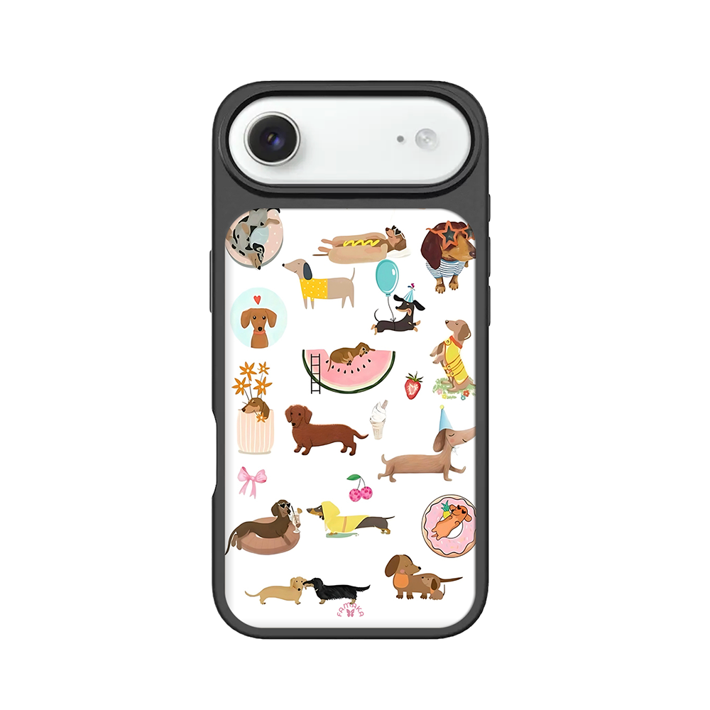 Dachshund Party iPhone Case – Fun Cartoon Sausage Dog Illustration, Protective Cover | Famaka