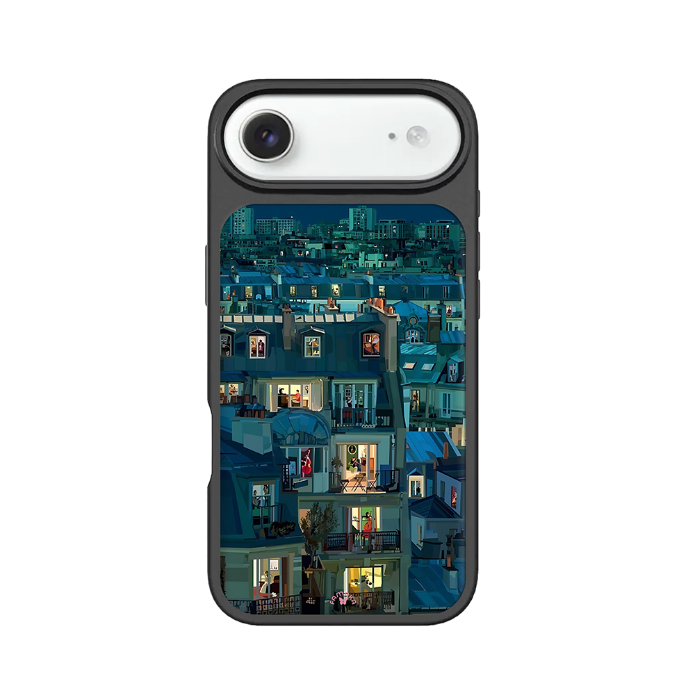Night City Windows iPhone Case – Cozy Evening Apartment Illustration, Protective Cover | Famaka