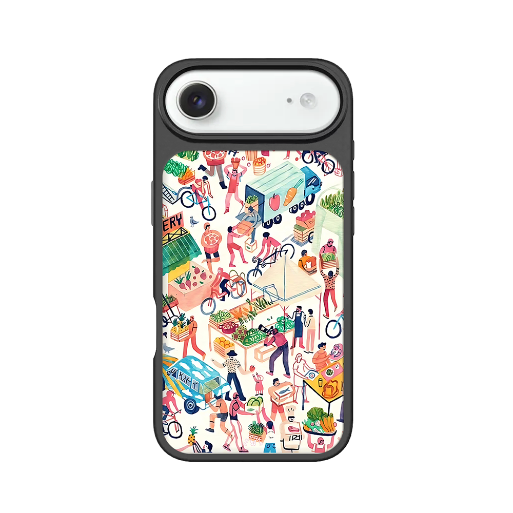 Farmers Market iPhone Case – Colorful Street Market Illustration, Protective Cover | Famaka
