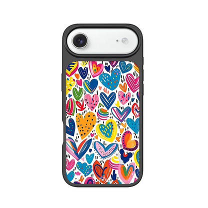 Colorful Hearts iPhone Case – Bright Hand-Drawn Love Illustration, Protective Cover | FAMAKA