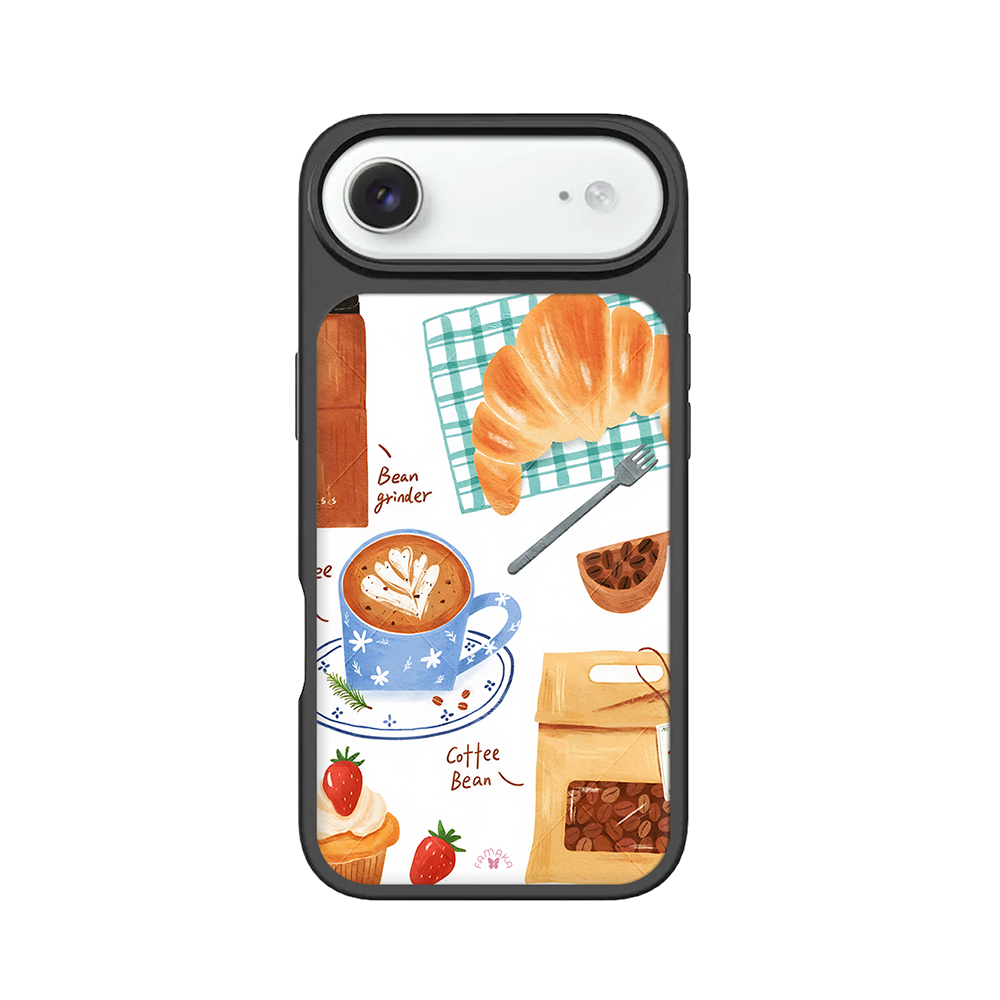 Coffee & Croissant iPhone Case – Cozy Breakfast Illustration, Protective Cover | Famaka