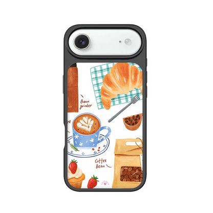 Coffee & Croissant iPhone Case – Cozy Breakfast Illustration, Protective Cover | Famaka
