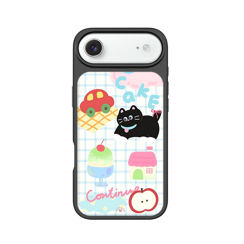 Black Cat & Cake iPhone Case – Cute Cartoon Cat with Dessert & Playful Illustration, Protective Cover | Famaka