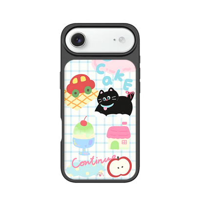 Black Cat & Cake iPhone Case – Cute Cartoon Cat with Dessert & Playful Illustration, Protective Cover | Famaka