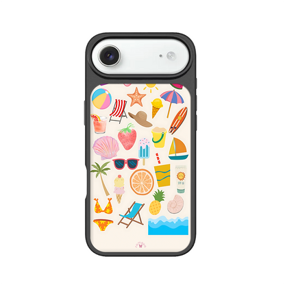 Summer Vibes iPhone Case – Beach Icons, Tropical Fruit & Vacation Illustration, Protective Cover | Famaka