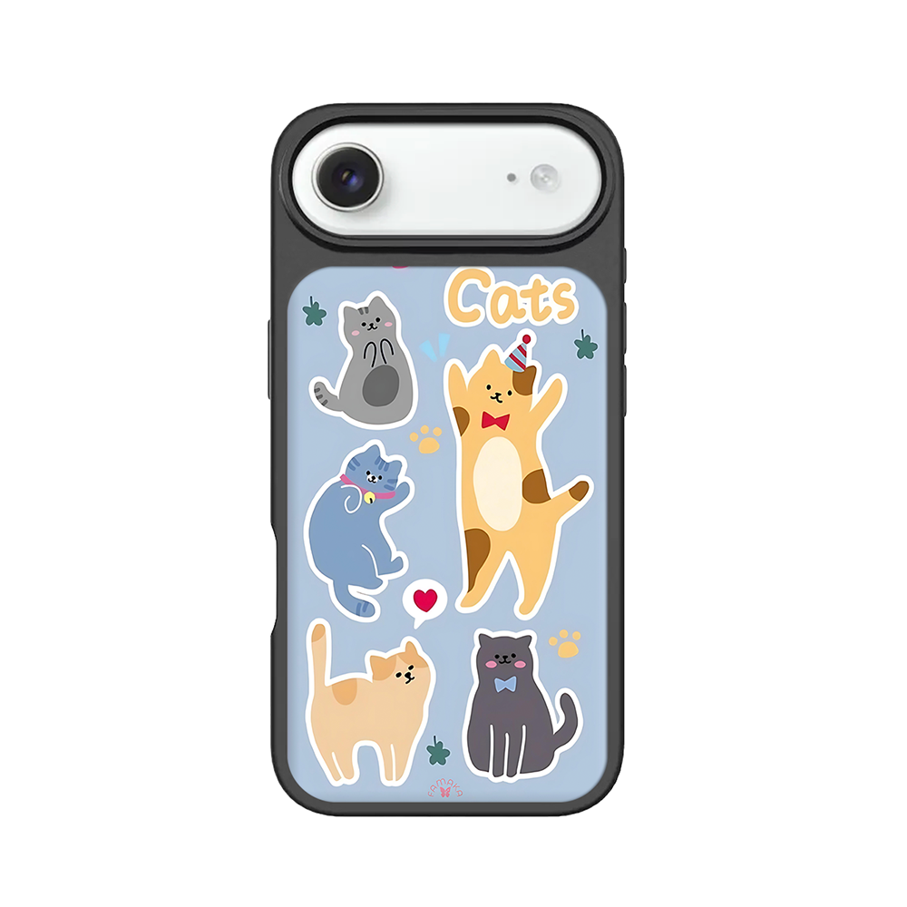 Party Cats iPhone Case – Cute Cartoon Cats in Playful Sticker Style, Protective Cover | Famaka