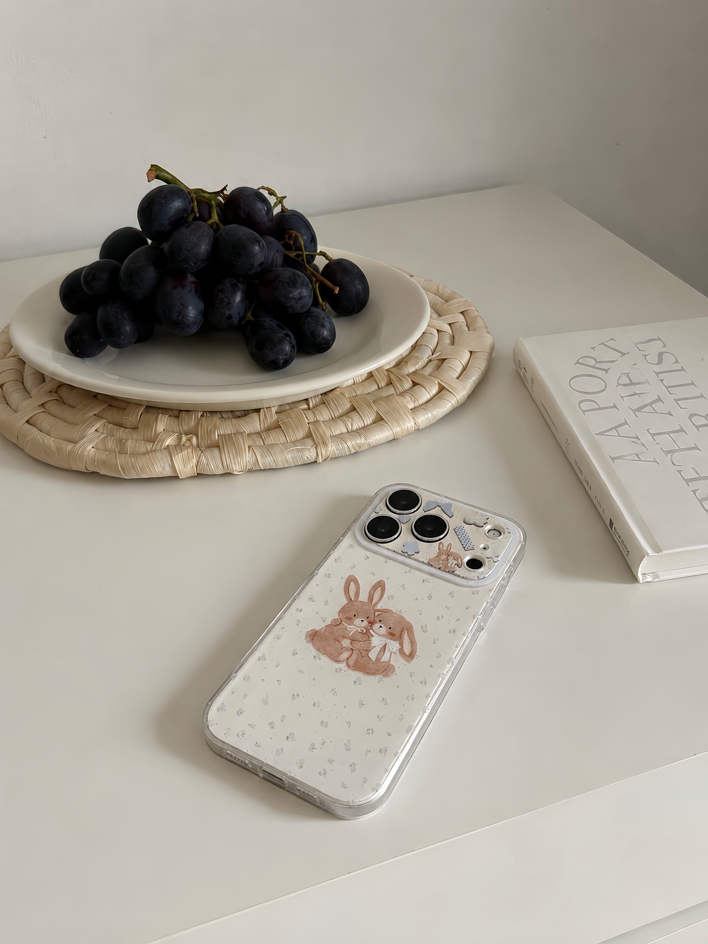 Cute Bunny Couple iPhone Case With Blue Floral Details