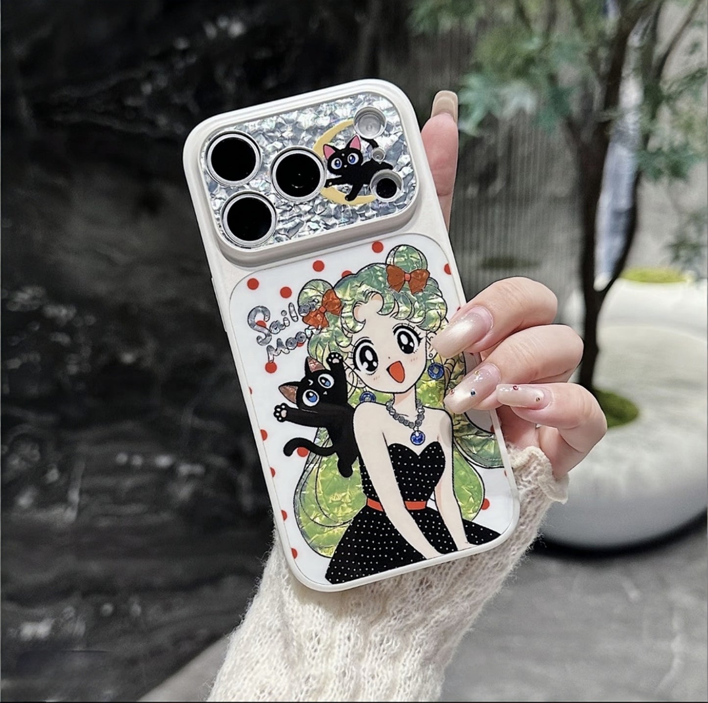 Cute Girl And Black Cat Cartoon iPhone Case