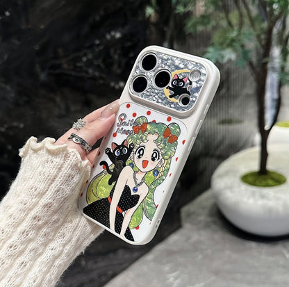 Cute Girl And Black Cat Cartoon iPhone Case