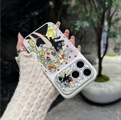 Cute Girl And Black Cat Cartoon iPhone Case