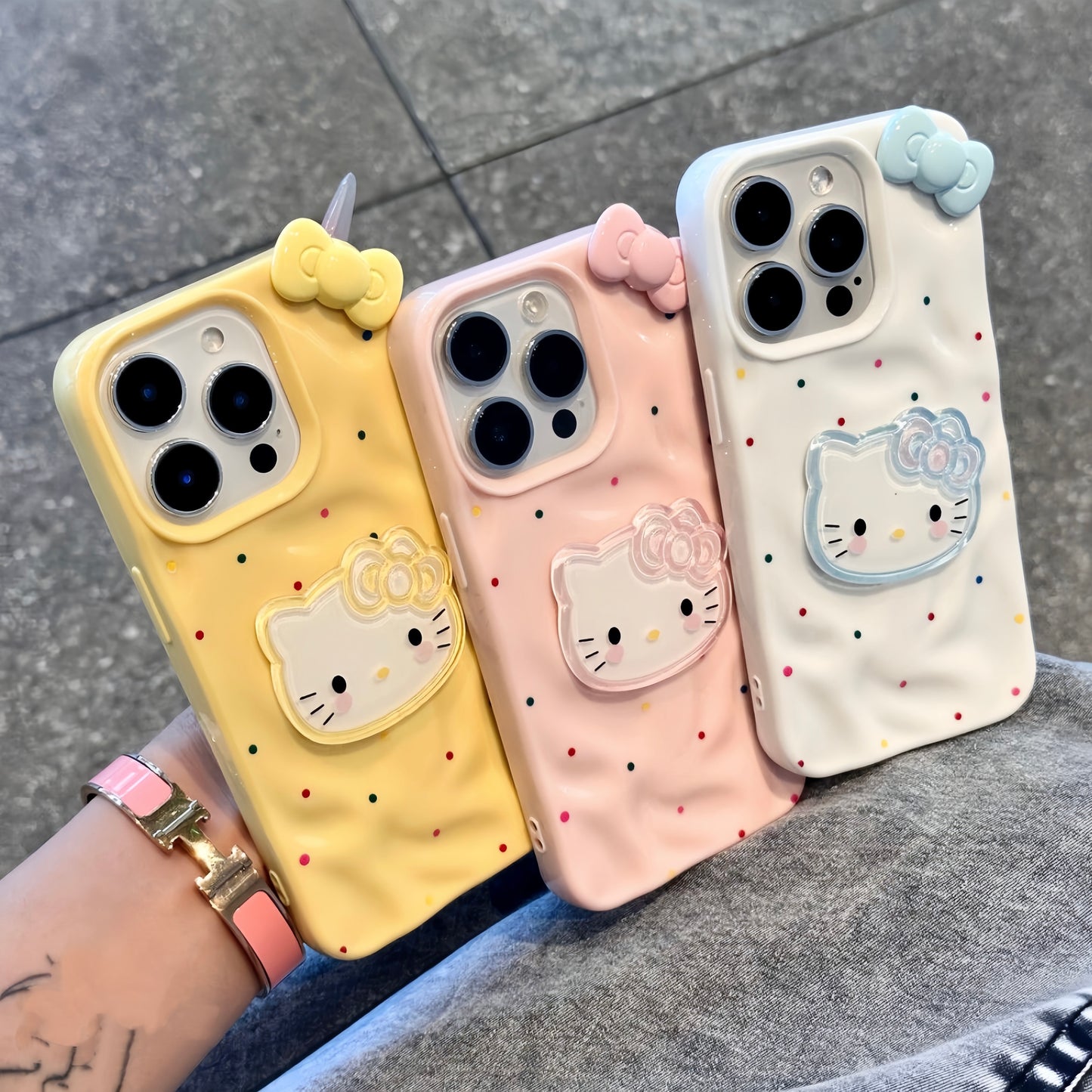 Cute Kitty 3D Bow iPhone Case With Colorful Dots