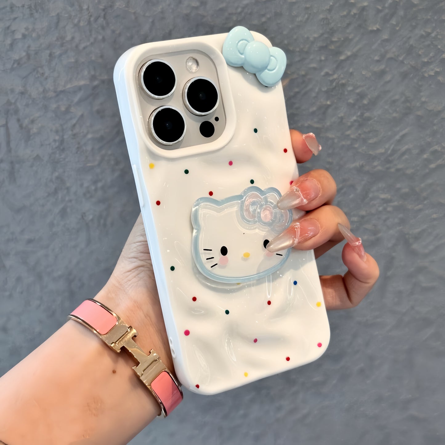 Cute Kitty 3D Bow iPhone Case With Colorful Dots