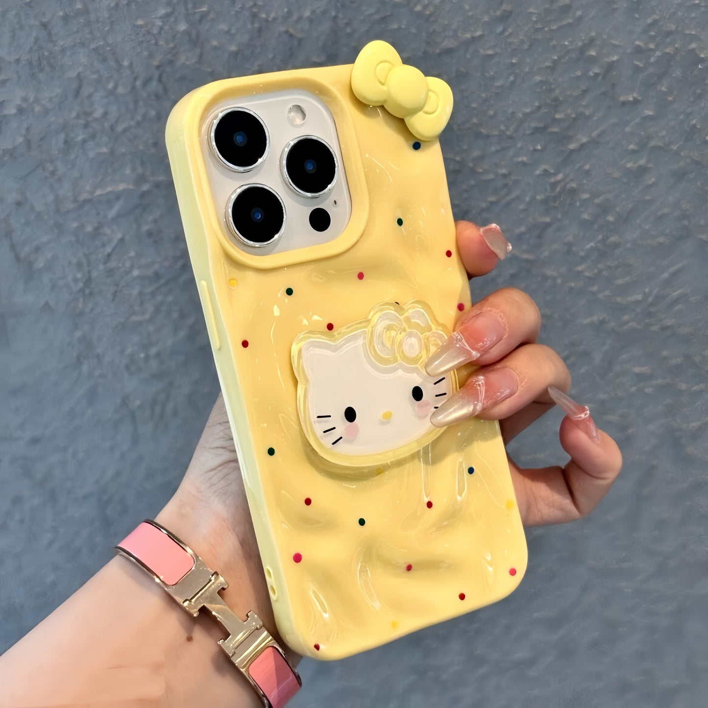 Cute Kitty 3D Bow iPhone Case With Colorful Dots