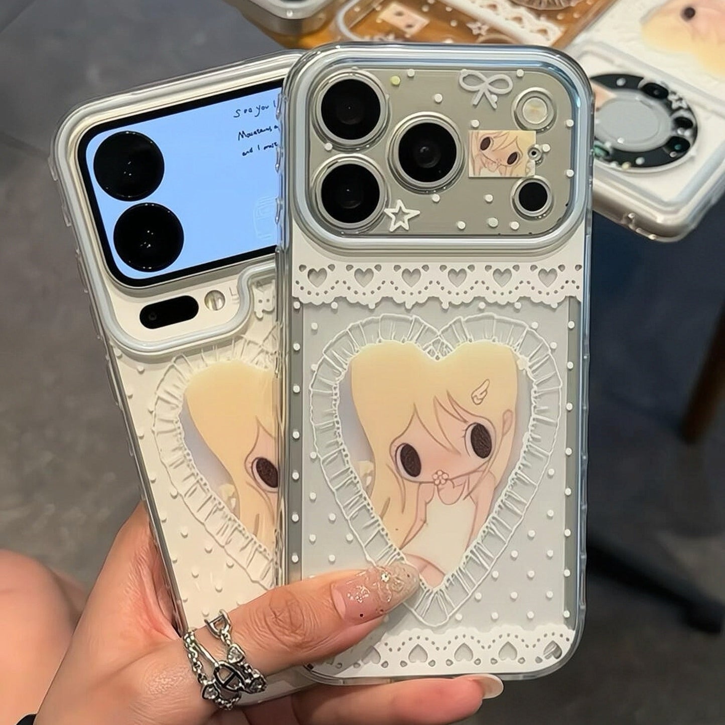 Blue Heart Lace Anime Phone Case 💙✨