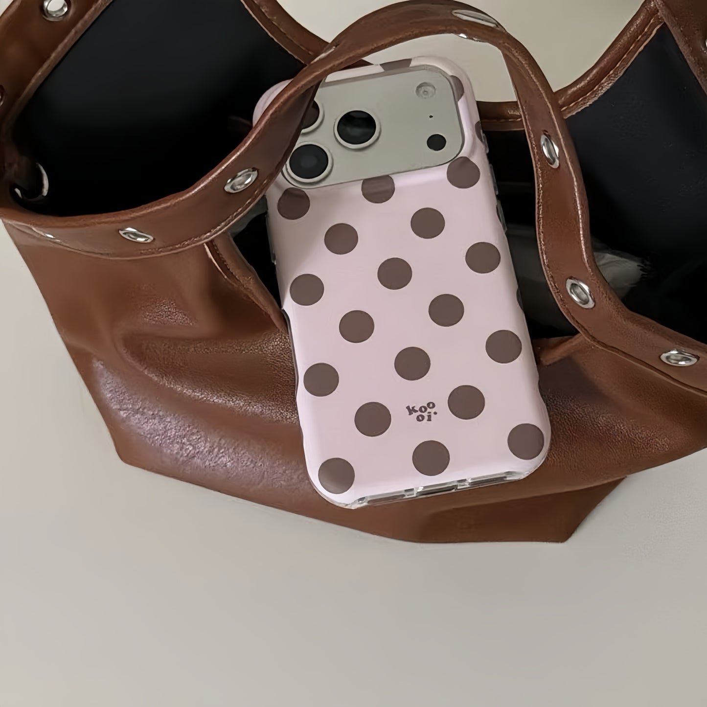 Minimalist Pink Brown Polka Dot Phone Case 🤎