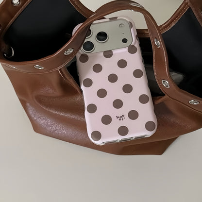 Minimalist Pink Brown Polka Dot Phone Case 🤎